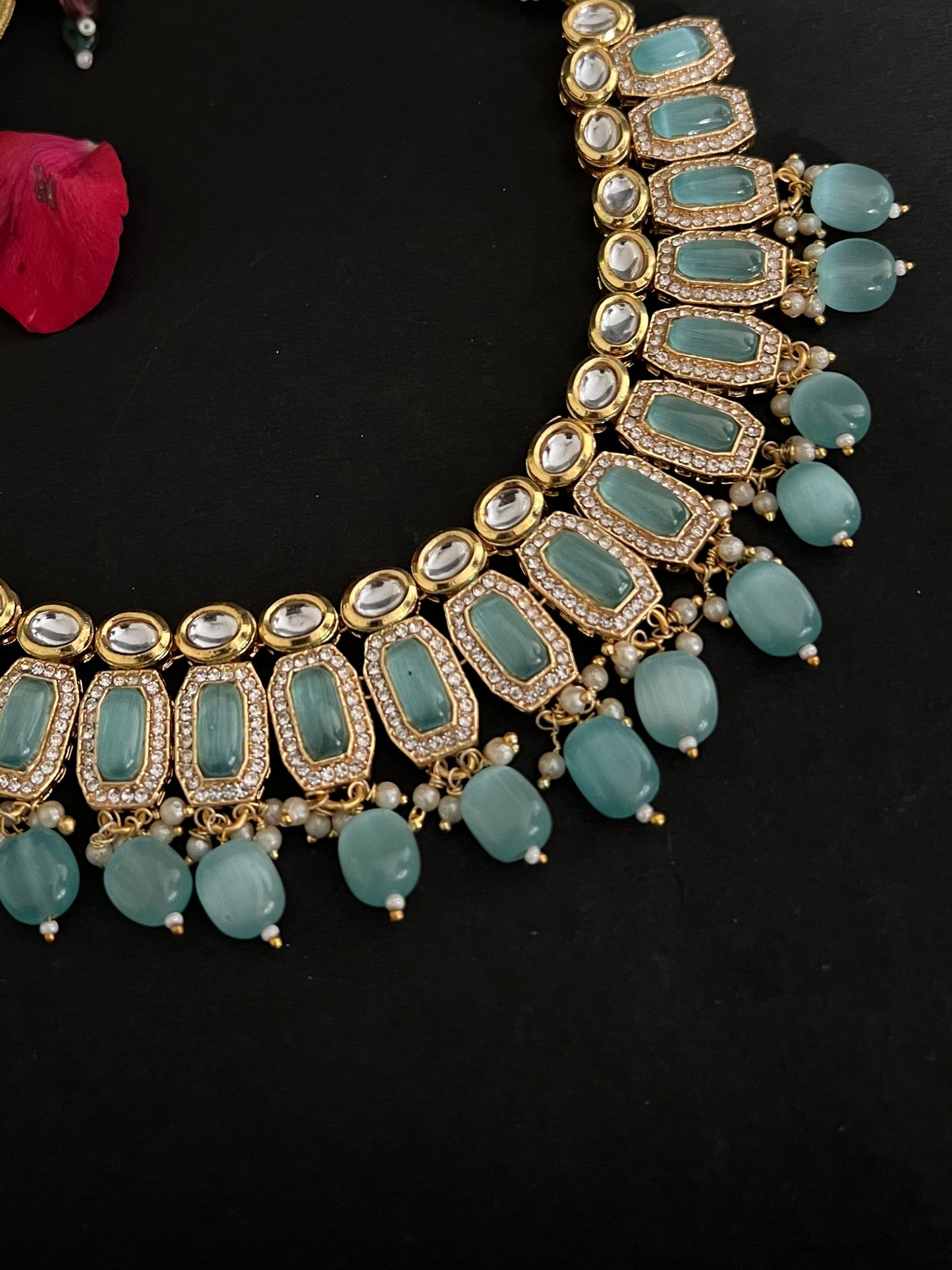 Kundan Necklace with Blue Monalisa stone & Beads DB-KN11740Z3