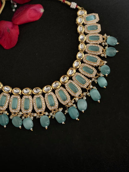 Kundan Necklace with Blue Monalisa stone & Beads DB-KN11740Z3