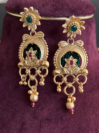 Gold Plated Radha Krishna Green Long Necklace Set DB-GP11432Z2