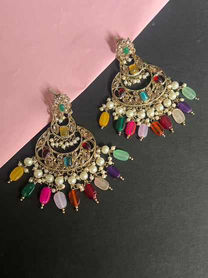 Reverse AD Chandbali Earrings with Multicolor Gemstones DB-RAD17777Z