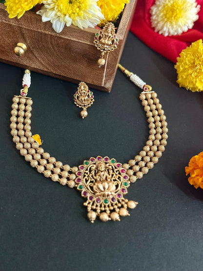 Gold Plated Beads Beaded Laxmi Temple Jewellery Set DB-GN12308Z5