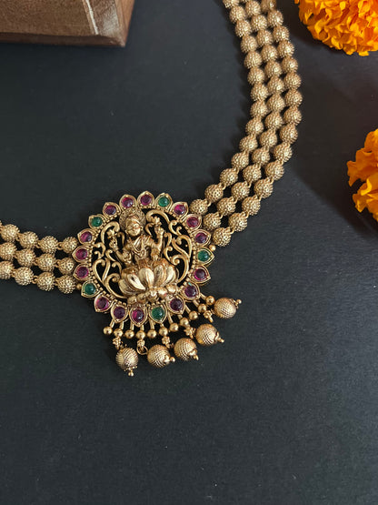 Gold Plated Beads Beaded Laxmi Temple Jewellery Set DB-GN12308Z5