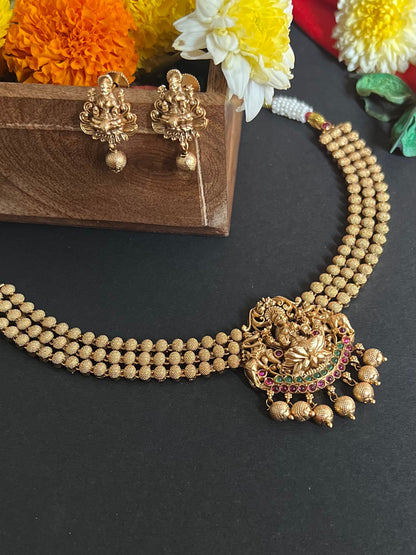 Gold Plated Beads Beaded Laxmi Temple Jewellery Set DB-GN12308Z6