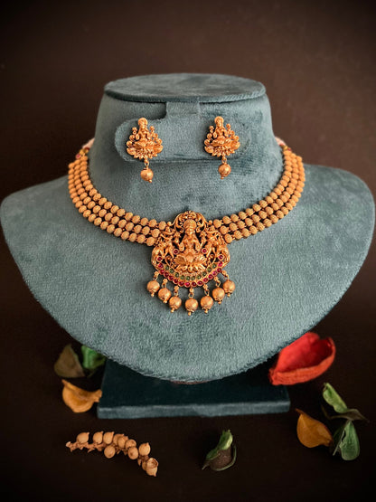 Gold Plated Beads Beaded Laxmi Temple Jewellery Set DB-GN12308Z6