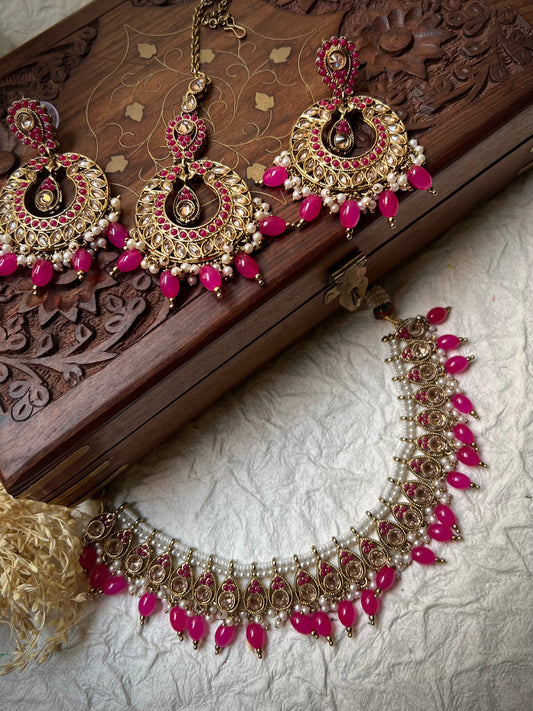 Akshara Reverse AD Rani pink Necklace Set DB-RAD11600Z