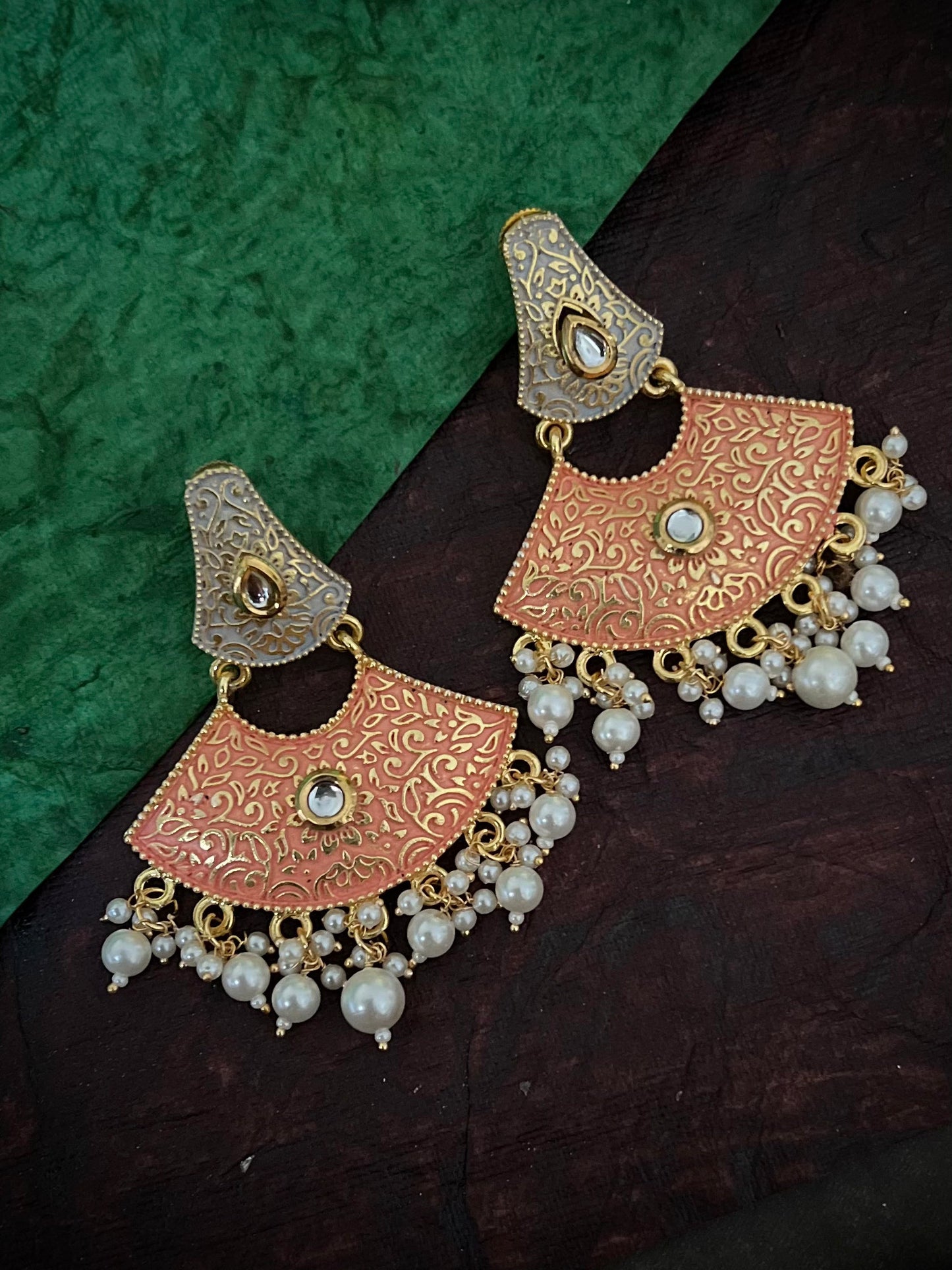 Meenakari Dual Shade Half moon Orange Earrings DB-MK2300Z8