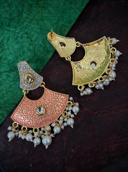 Meenakari Dual Shade Half moon Orange Earrings DB-MK2300Z8