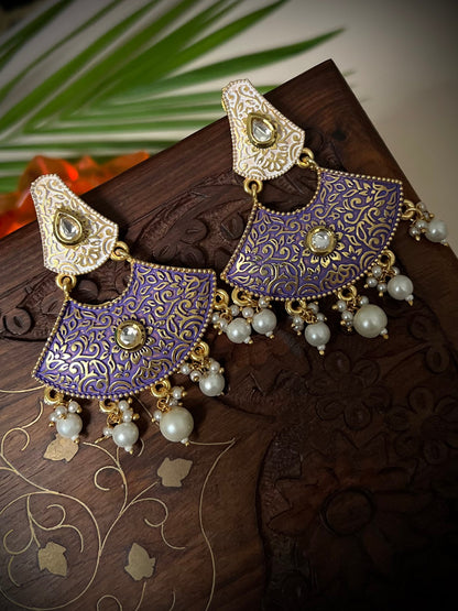 Meenakari Dual Shade Half moon Purple Earrings DB-MK2300Z6