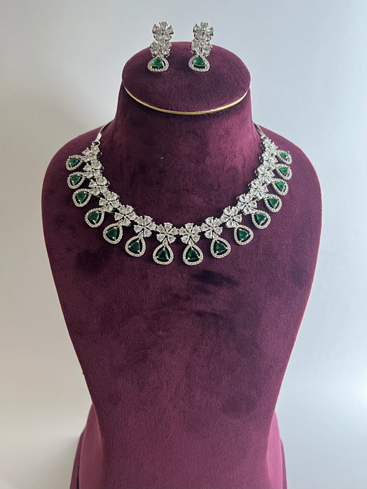 Tanish Emerald Green Silver polish Necklace Set DB-AD12230Z