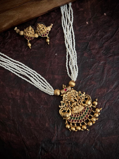 Antique Gold-Plated Motifs Laxmi Temple Jewellery Set DB-GP1730Z