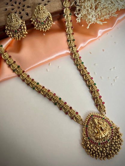 Antique Gold-Plated Studded Temple Jewellery Long Necklace Set DB-GP12460Z5