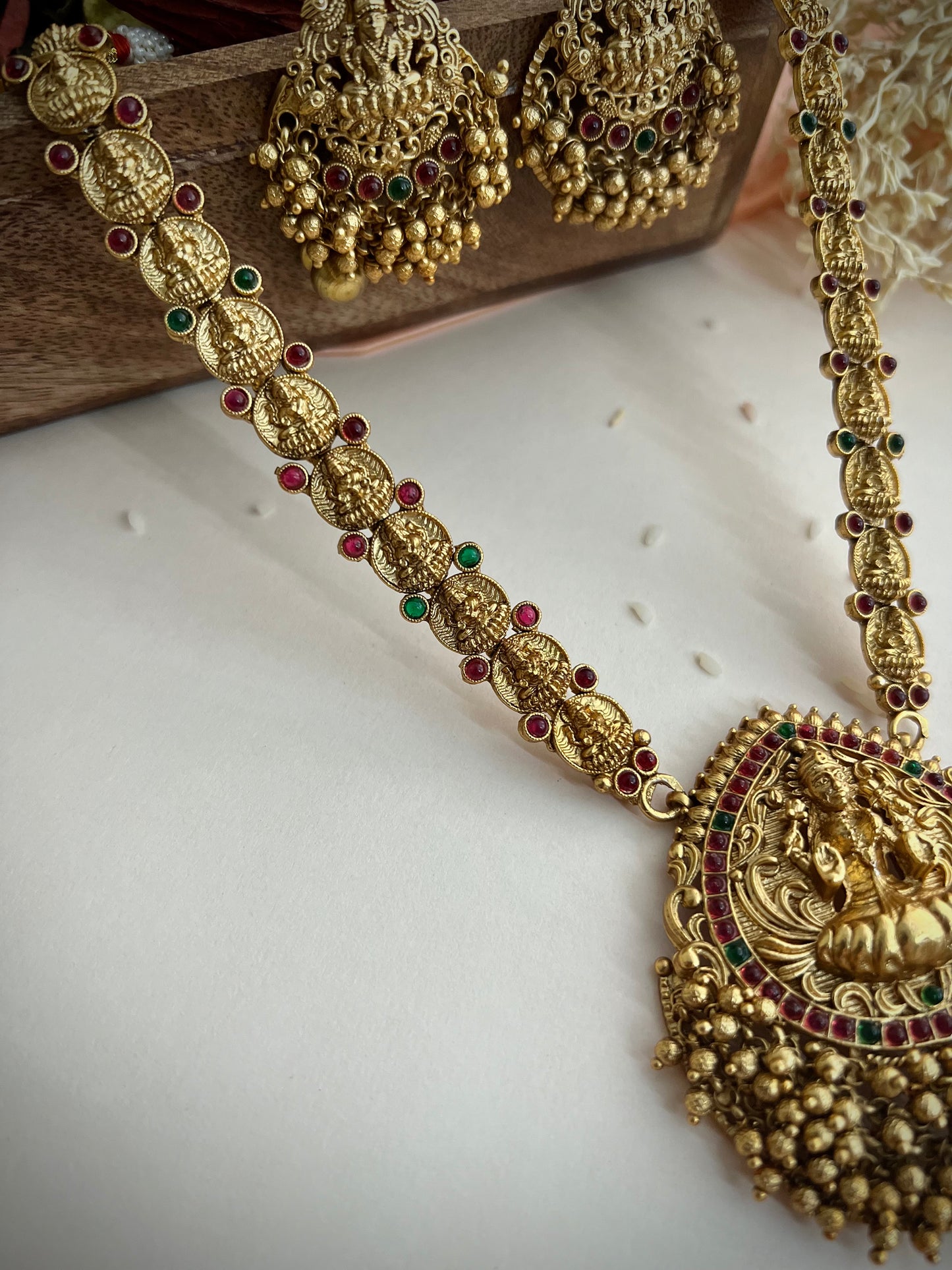 Antique Gold-Plated Studded Long Temple Jewellery Necklace Set DB-GP12460Z4