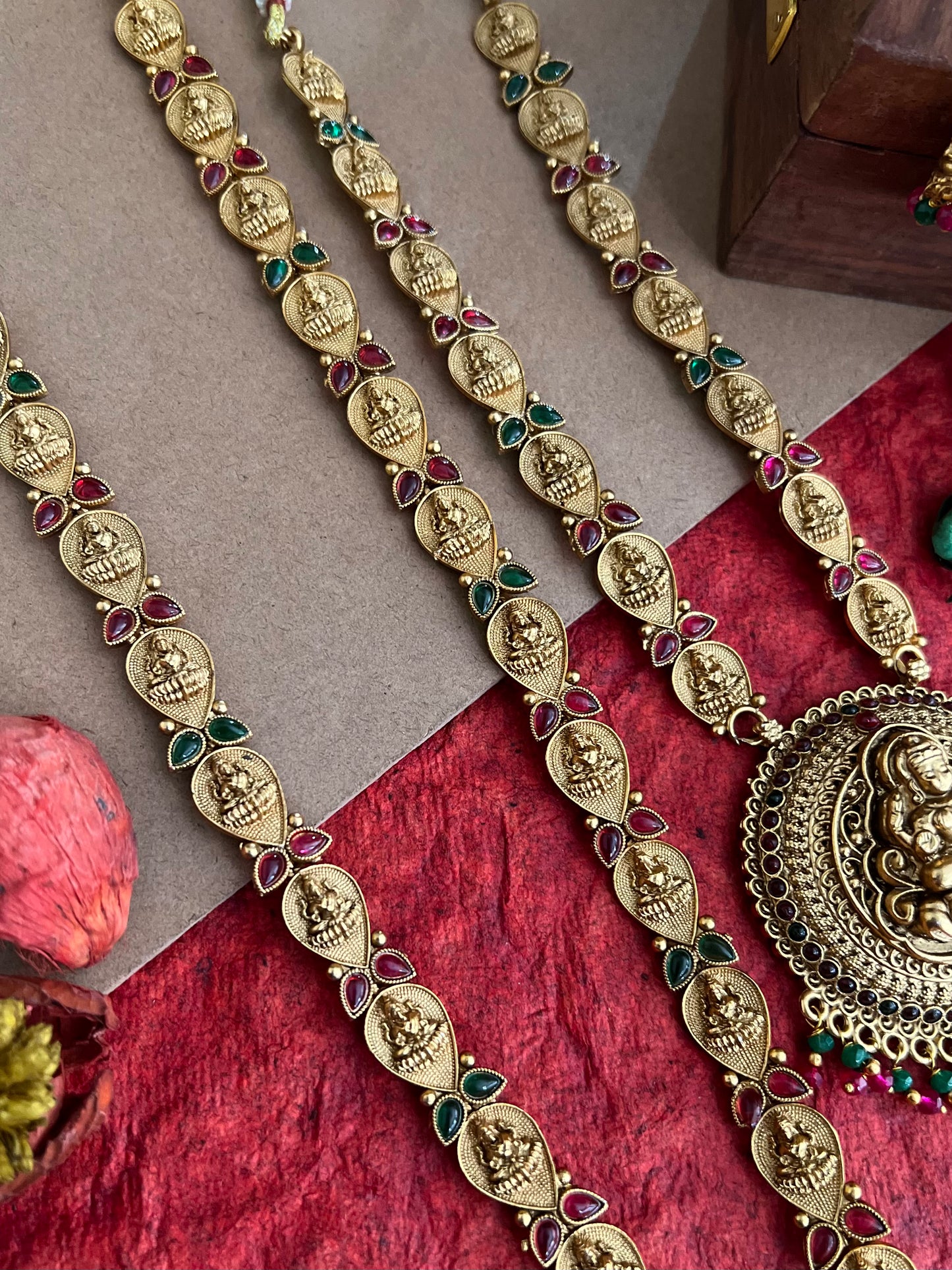 Antique Gold-Plated Studded Temple Jewellery Long Necklace Set DB-GP11750Z7