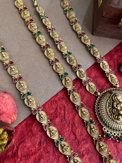 Antique Gold-Plated Studded Temple Jewellery Long Necklace Set DB-GP11750Z8