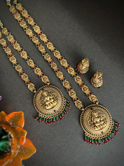 Antique Gold-Plated Studded Temple Jewellery Long Necklace Set DB-GP11750Z7