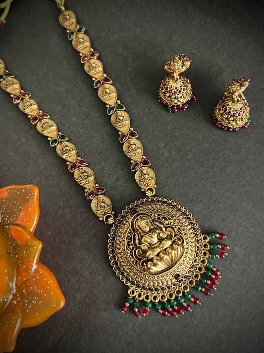 Antique Gold-Plated Studded Temple Jewellery Long Necklace Set DB-GP11750Z8