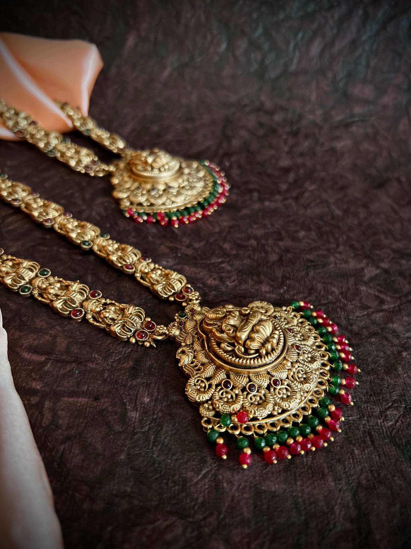 Antique Gold-Plated Studded Temple Jewellery Long Necklace Set DB-GP11750Z7