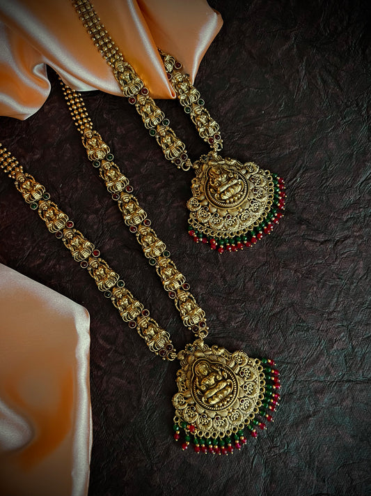 Antique Gold-Plated Studded Temple Jewellery Long Necklace Set DB-GP11750Z7