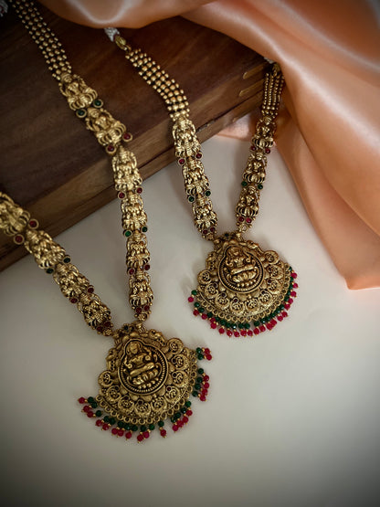 Antique Gold-Plated Studded Temple Jewellery Long Necklace Set DB-GP11750Z7