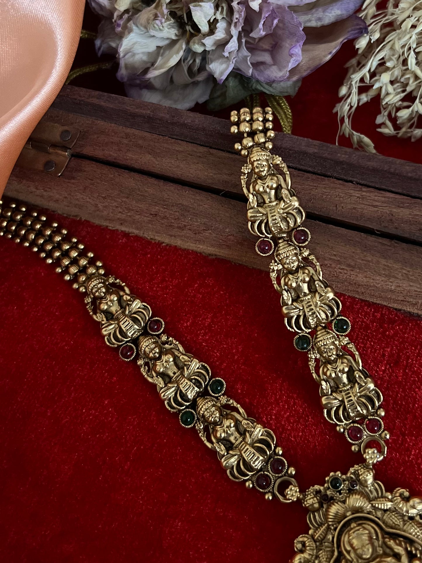 Antique Gold-Plated Studded Temple Jewellery Long Necklace Set DB-GP11750Z7