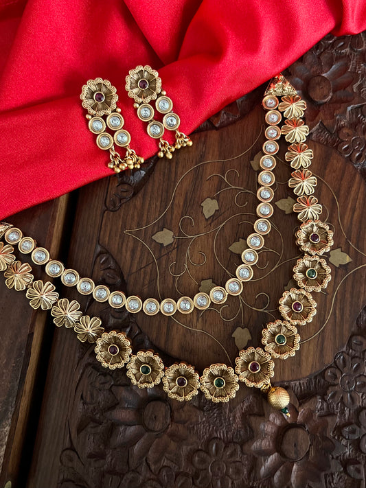 Gold Plated Antique Double layered Necklace Set DB-GP14000Z