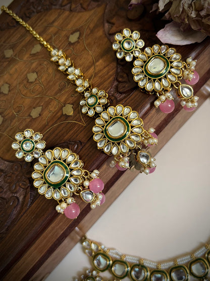 Rubina Kundan Necklace with Pink Beads DB-KN14400Z