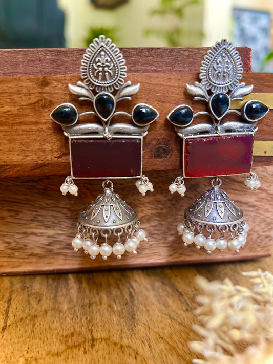 Mermaid Maroon Monalisa Stone Jhumka Earrings DB-JH13800Z