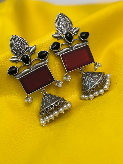 Mermaid Maroon Monalisa Stone Jhumka Earrings DB-JH13800Z