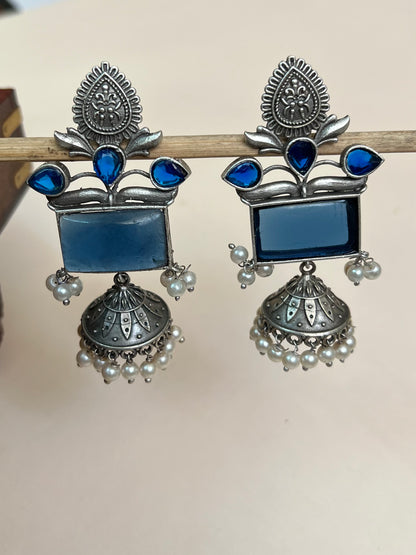 Mermaid Blue Monalisa Stone Jhumka Earrings DB-JH13800Z