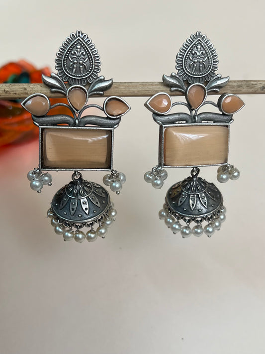 Mermaid Light Orange Monalisa Stone Jhumka Earrings DB-JH13800Z