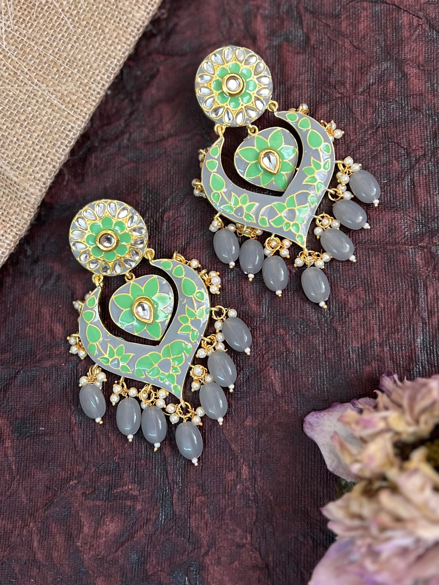 Khwaab Kundan Meenakari Chandbali Earrings DB-CB15602Z