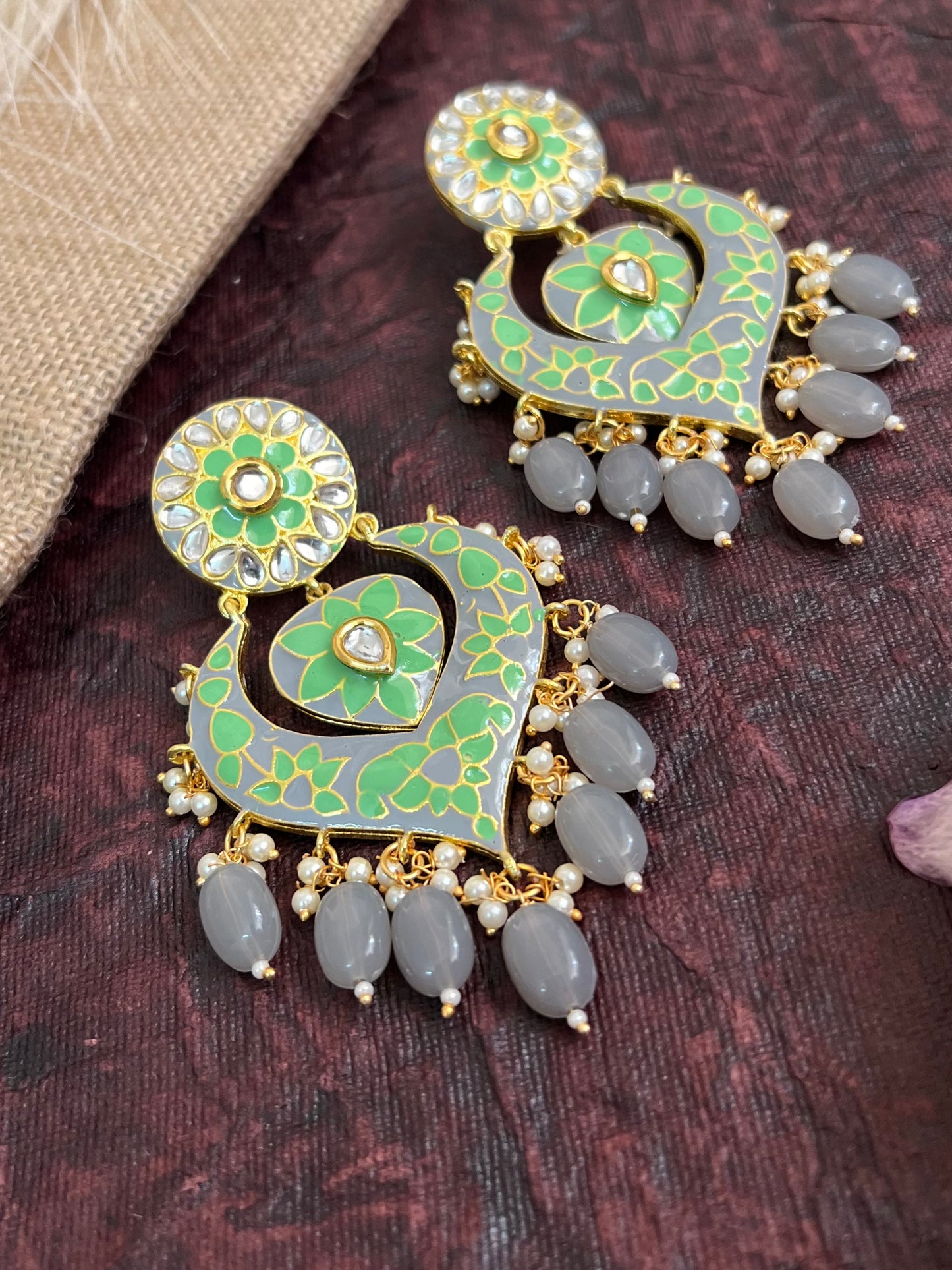 Khwaab Kundan Meenakari Chandbali Earrings DB-CB15602Z