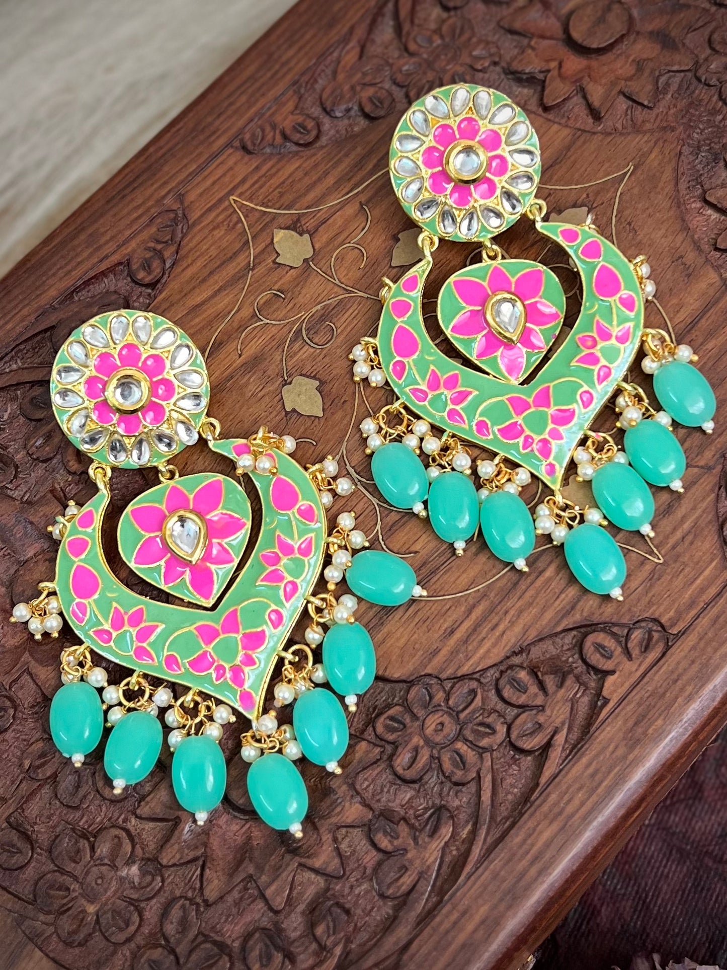 Khwaab Kundan Meenakari Chandbali Earrings DB-CB15602Z