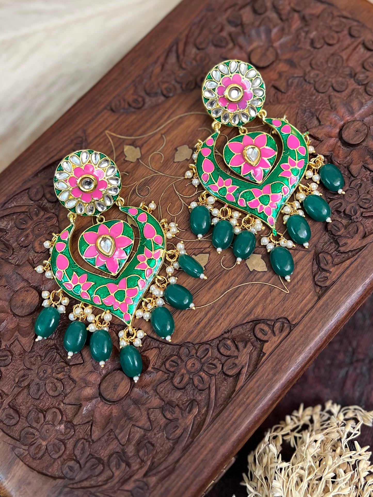 Khwaab Kundan Meenakari Chandbali Earrings DB-CB15602Z