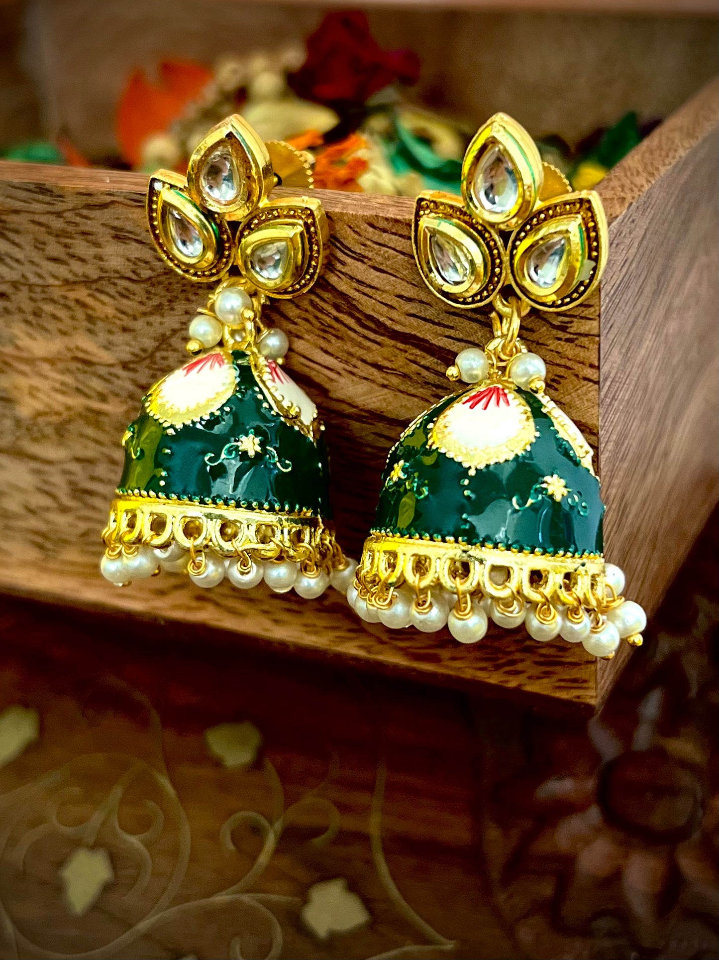 Zevar Meenakari Kundan Green Jhumka DB-GP1380Z