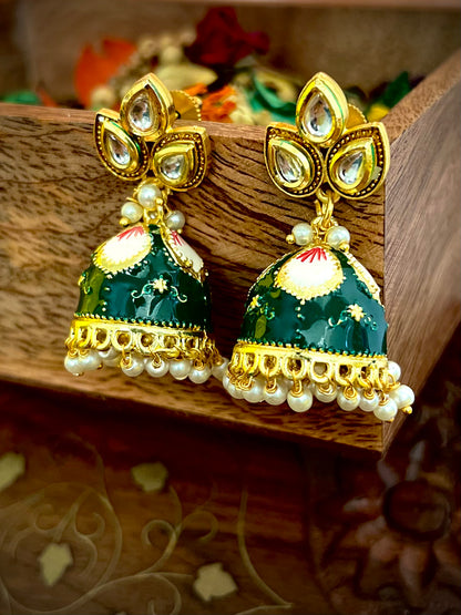 Zevar Meenakari Kundan Green Jhumka DB-GP1380Z