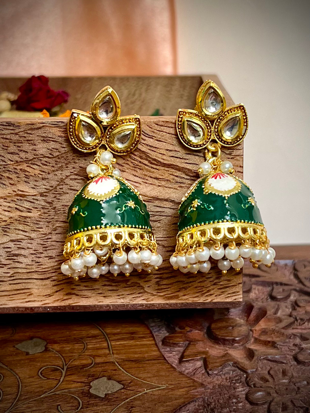 Zevar Meenakari Kundan Green Jhumka DB-GP1380Z