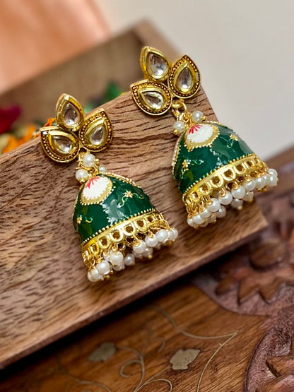 Zevar Meenakari Kundan Green Jhumka DB-GP1380Z