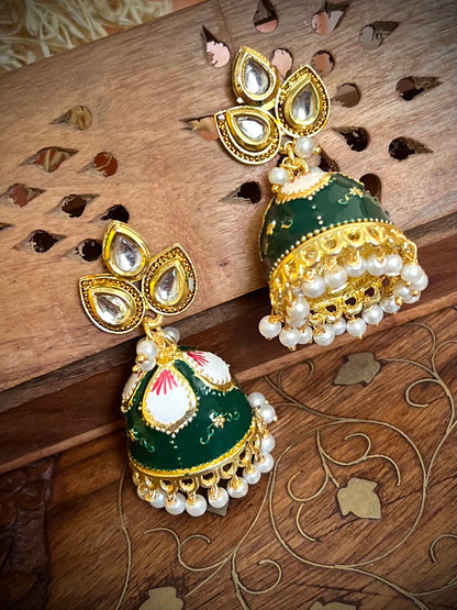 Zevar Meenakari Kundan Green Jhumka DB-GP1380Z