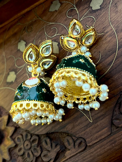 Zevar Meenakari Kundan Green Jhumka DB-GP1380Z