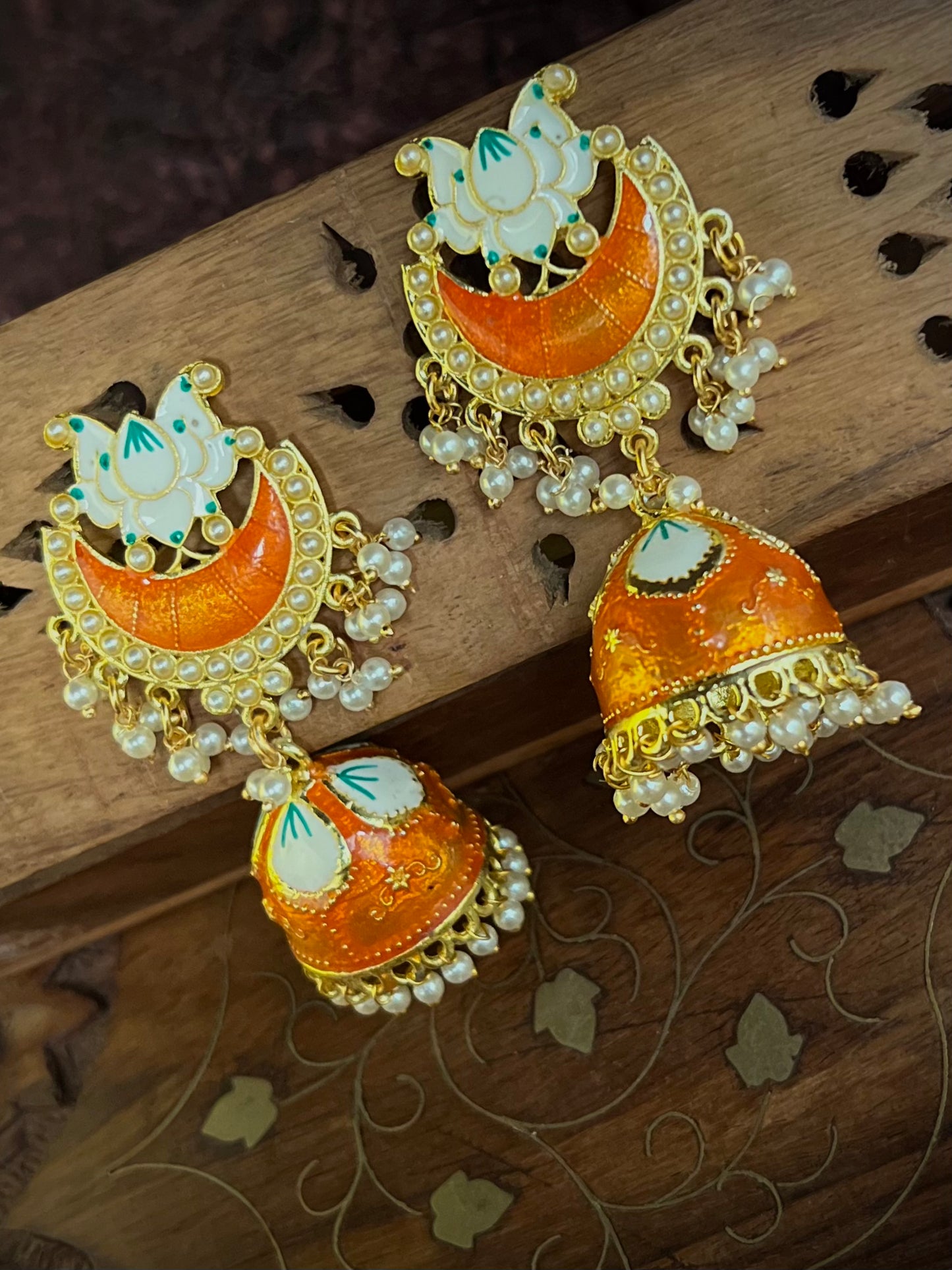 Zevar Meenakari Orange Jhumka DB-GP1380Z