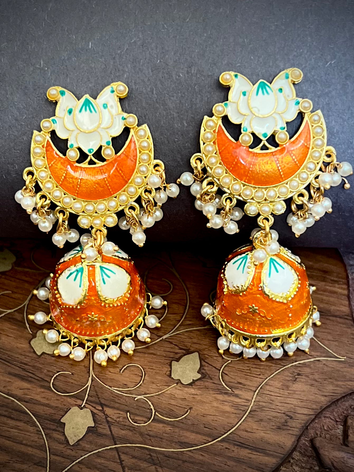 Zevar Meenakari Orange Jhumka DB-GP1380Z