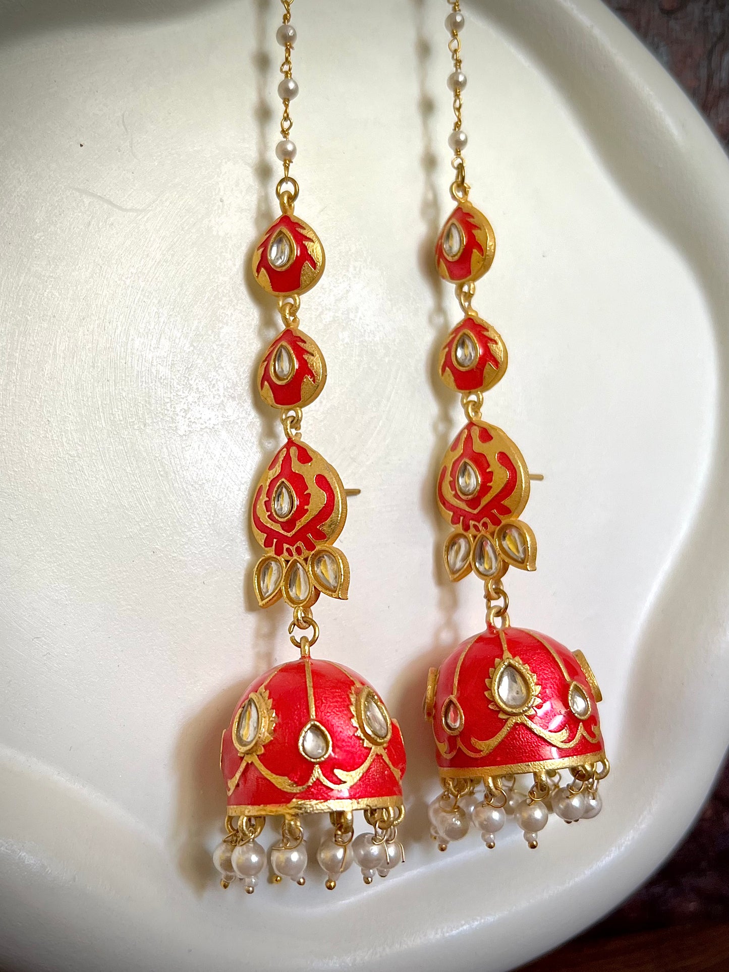 Meenakari Kundan Pink Jhumka with Ear Chain DB-GP13602Z