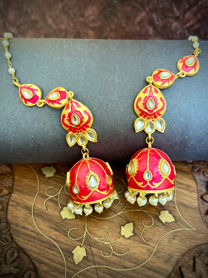 Meenakari Kundan Pink Jhumka with Ear Chain DB-GP13602Z