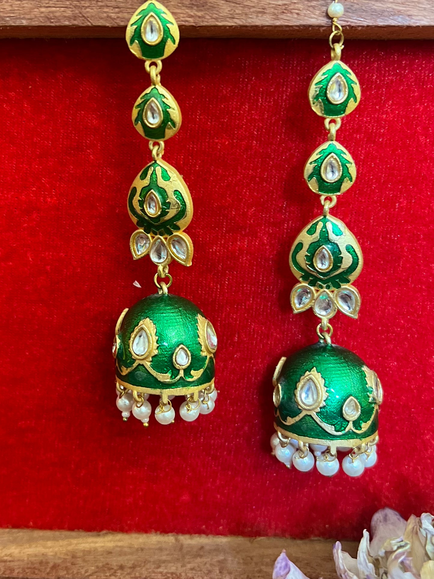 Meenakari Kundan Green Jhumka with Ear Chain DB-GP13602Z