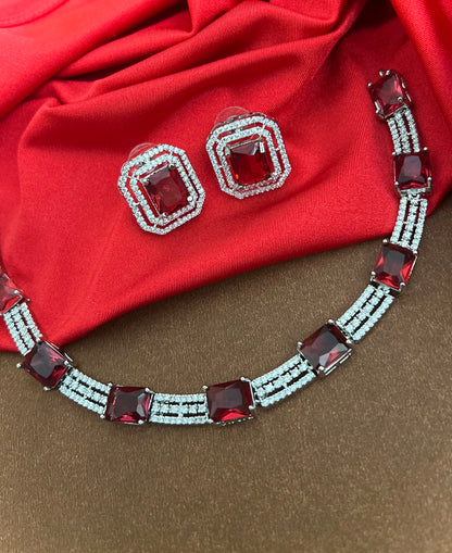 Sakhi Square Line Zircon Red Necklace DB-AD11463Z4