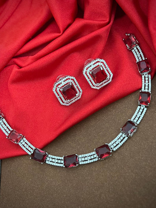 Sakhi Square Line Zircon Red Necklace DB-AD11463Z4