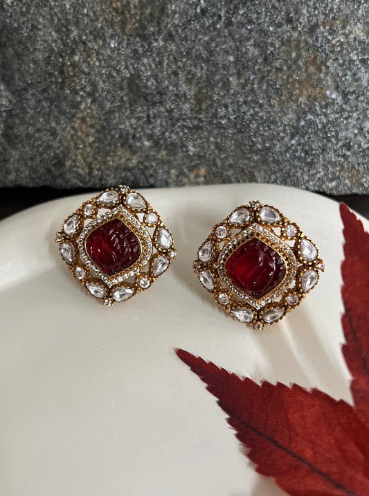 SEMI PRECIOUS CARVING STONE KUNDAN STUD EARRINGS DB-GP11760Z2