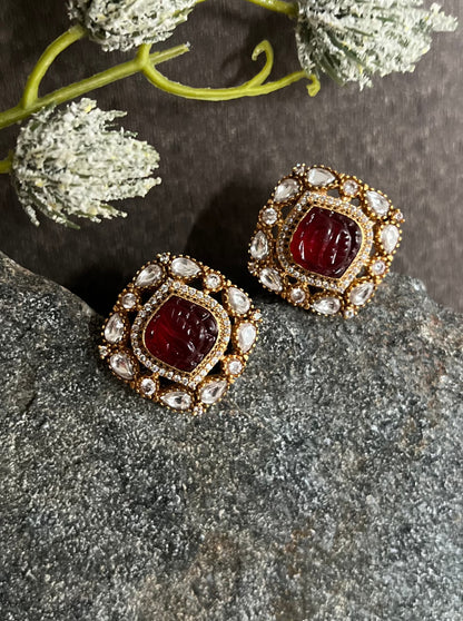 SEMI PRECIOUS CARVING STONE KUNDAN STUD EARRINGS DB-GP11760Z2