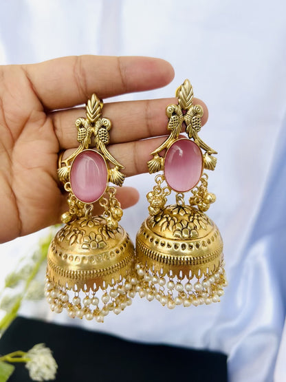 Ruhani Pink Jhumka Earrings DB-GP11400Z2